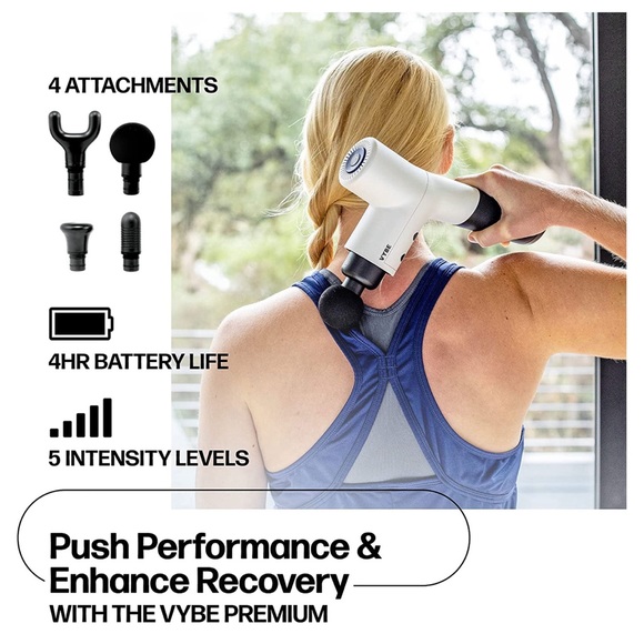 VYBE Premium Deep Tissue Muscle Massage Gun 5 Speeds 4 Attachments Powerful Hand - Picture 6 of 9